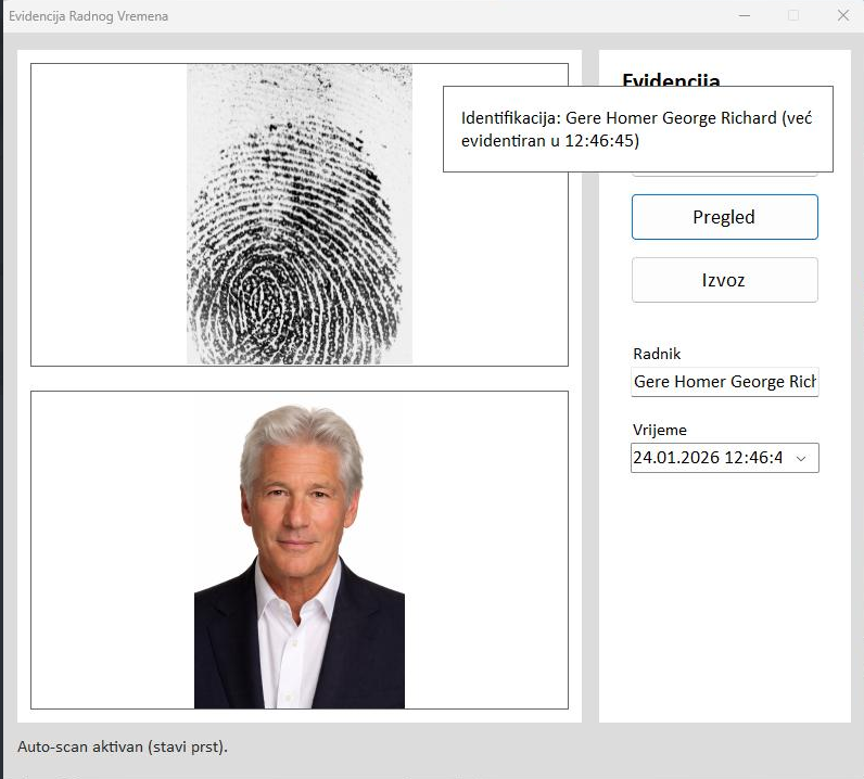 Evidencija Radnog Vremena – prikaz aplikacije